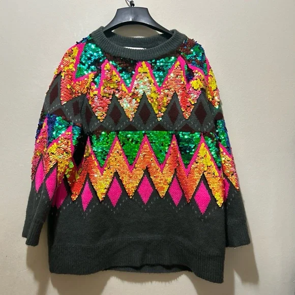 ZARA MULTICOLOR OVERSIZED SEQUIN SWEATER RARE MEDIUM M - Picture 6 of 16